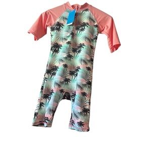 Girls UPF 50+ Swimsuit One Piece Rash Guard Palms‎ Sun Protection